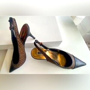 Elegant Black and Brown Women's Slingback Heels